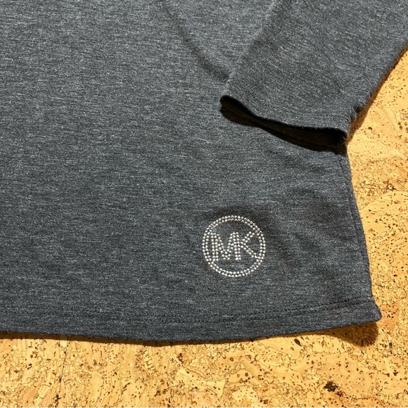 Michael Kors Drawstring Cowl Hooded Long Sleeve Shirt With “MK” Rhinestone Logo - Picture 9 of 12